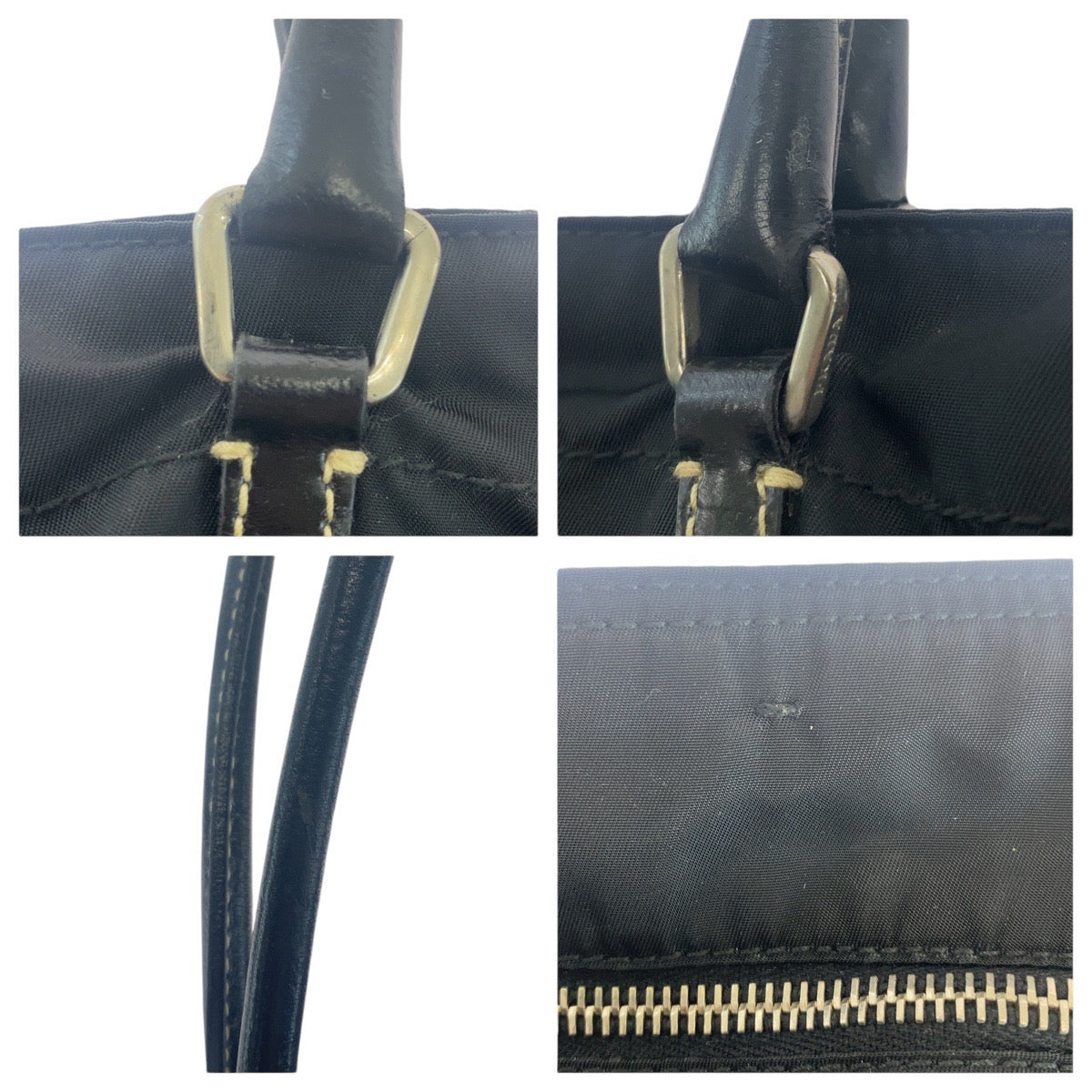 PRADA Tote Bag Nylon, Leather Black SilverMetal Tote Bag Shoulder Bag Test Triangle With logo Women Used Authentic