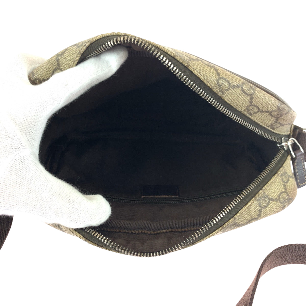 GUCCI Shoulder Bag 114291 GG Supreme Canvas Beige Brown SilverMetal Shoulder Bag pochette Women Used Authentic