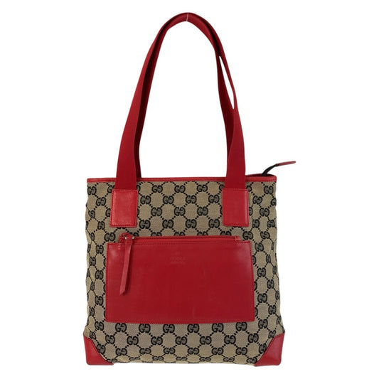 GUCCI Tote Bag 019 0402 GG canvas, leather Red beige Tote Bag Shoulder Bag Women Used Authentic