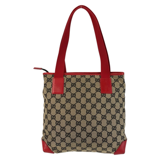 GUCCI Tote Bag 019 0402 GG canvas, leather Red beige Tote Bag Shoulder Bag Women Used Authentic