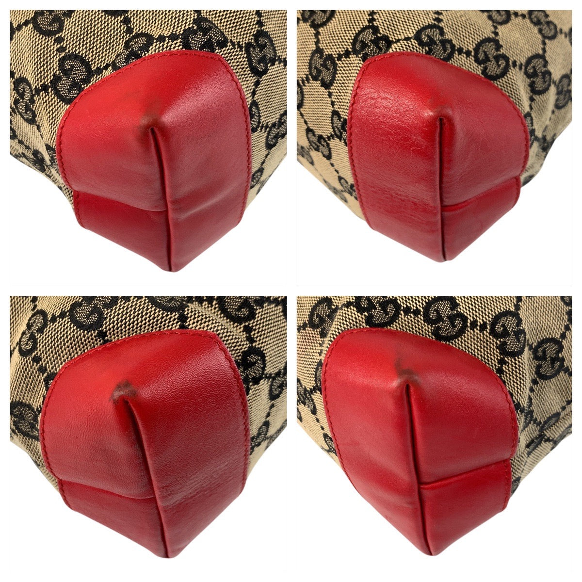 GUCCI Tote Bag 019 0402 GG canvas, leather Red beige Tote Bag Shoulder Bag Women Used Authentic