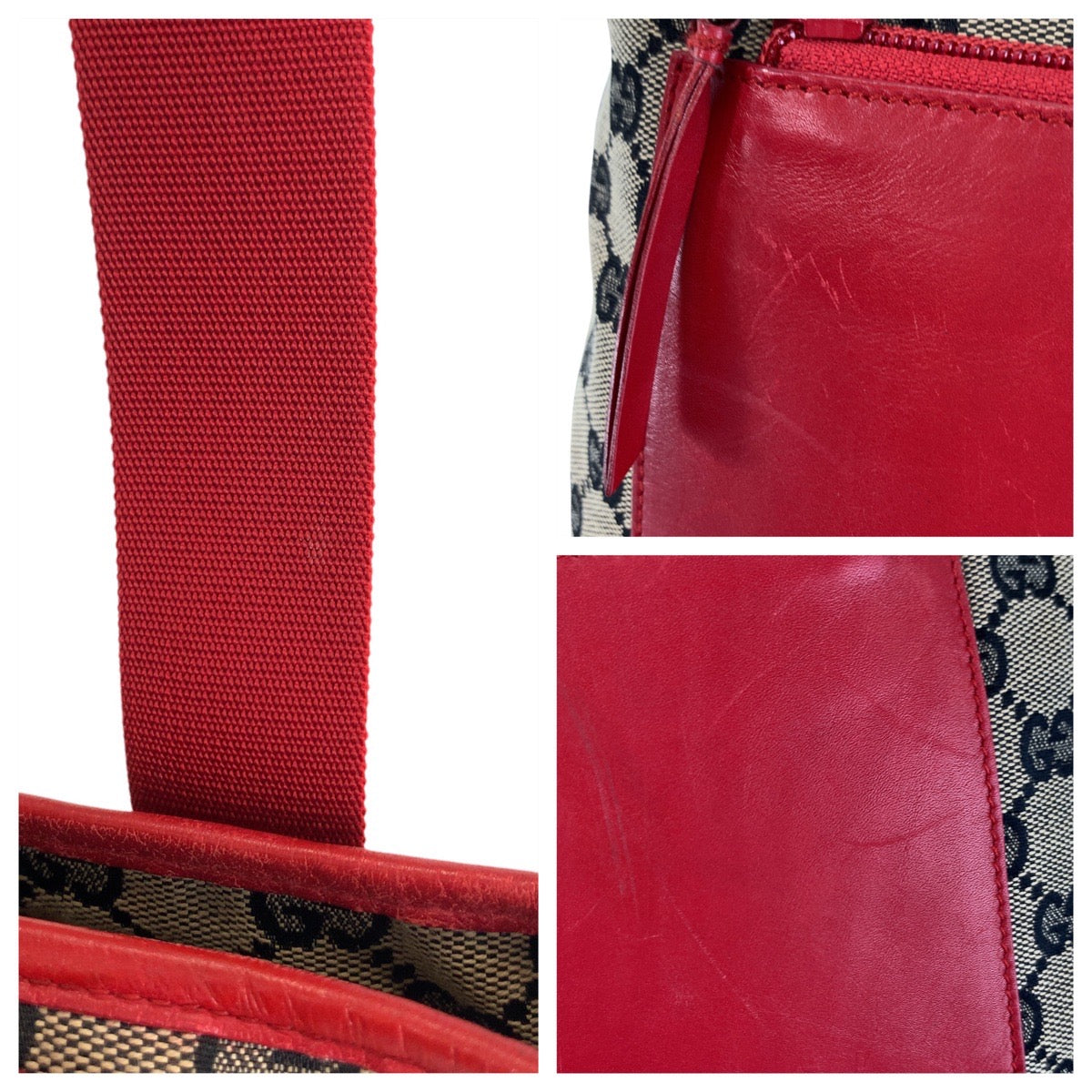 GUCCI Tote Bag 019 0402 GG canvas, leather Red beige Tote Bag Shoulder Bag Women Used Authentic