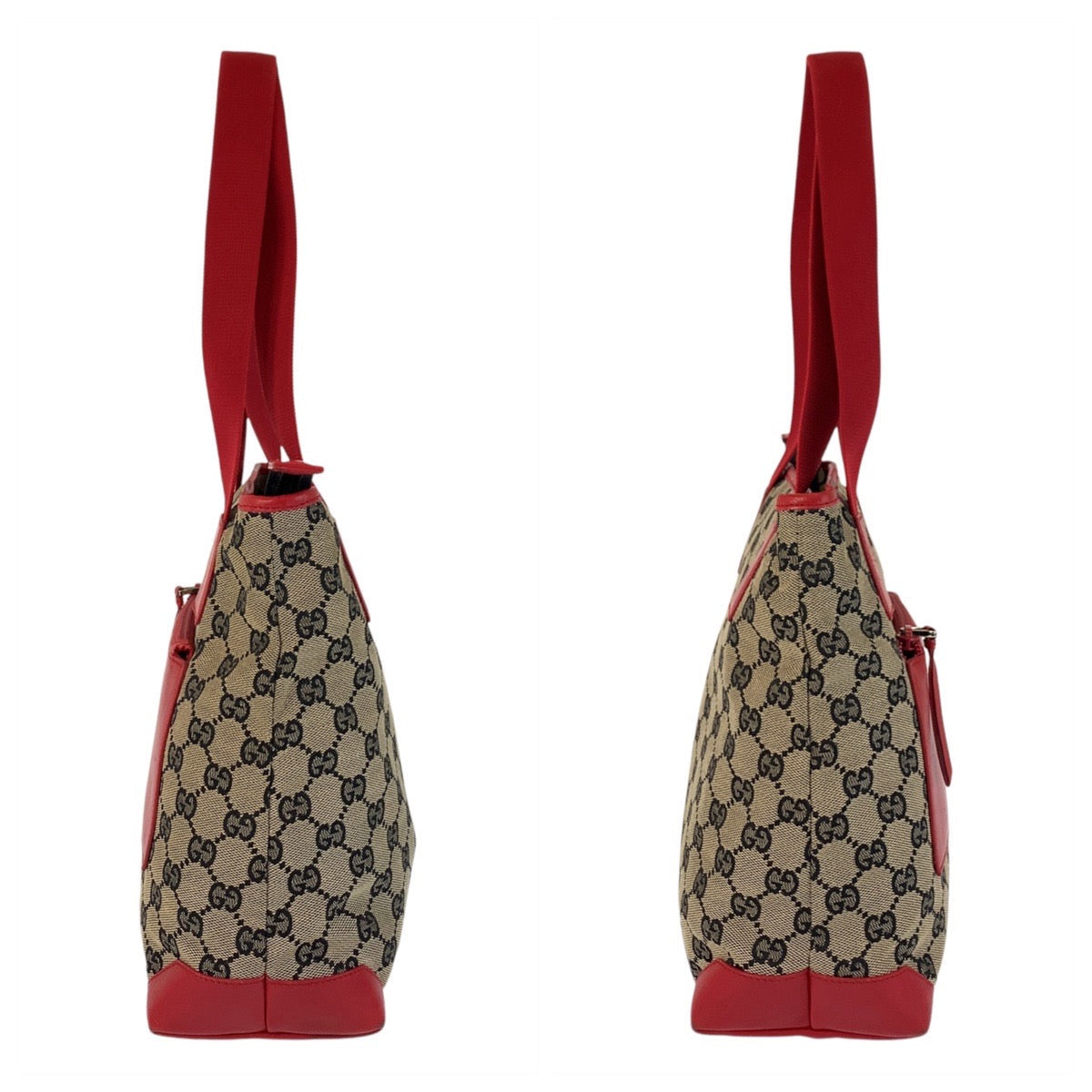GUCCI Tote Bag 019 0402 GG canvas, leather Red beige Tote Bag Shoulder Bag Women Used Authentic