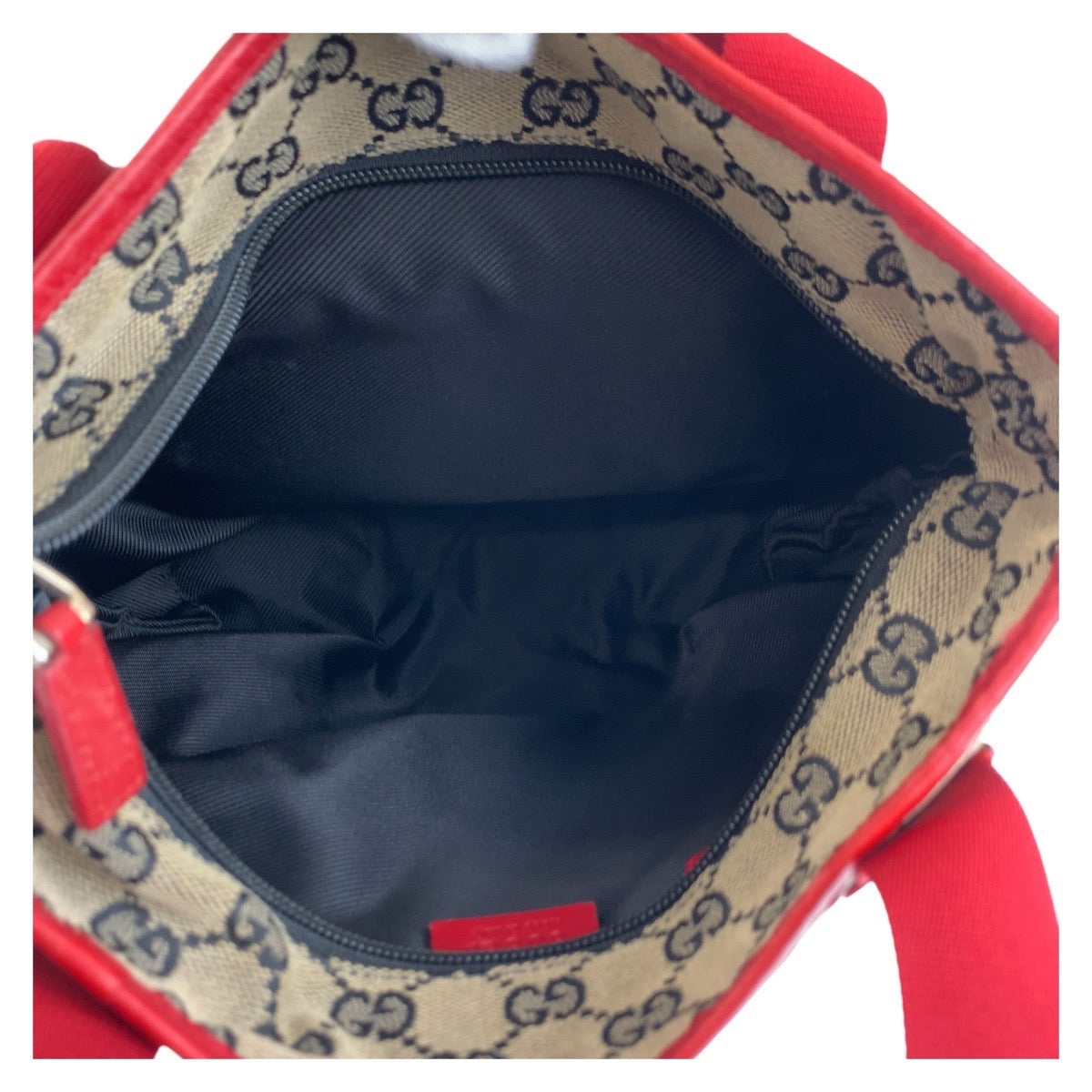 GUCCI Tote Bag 019 0402 GG canvas, leather Red beige Tote Bag Shoulder Bag Women Used Authentic