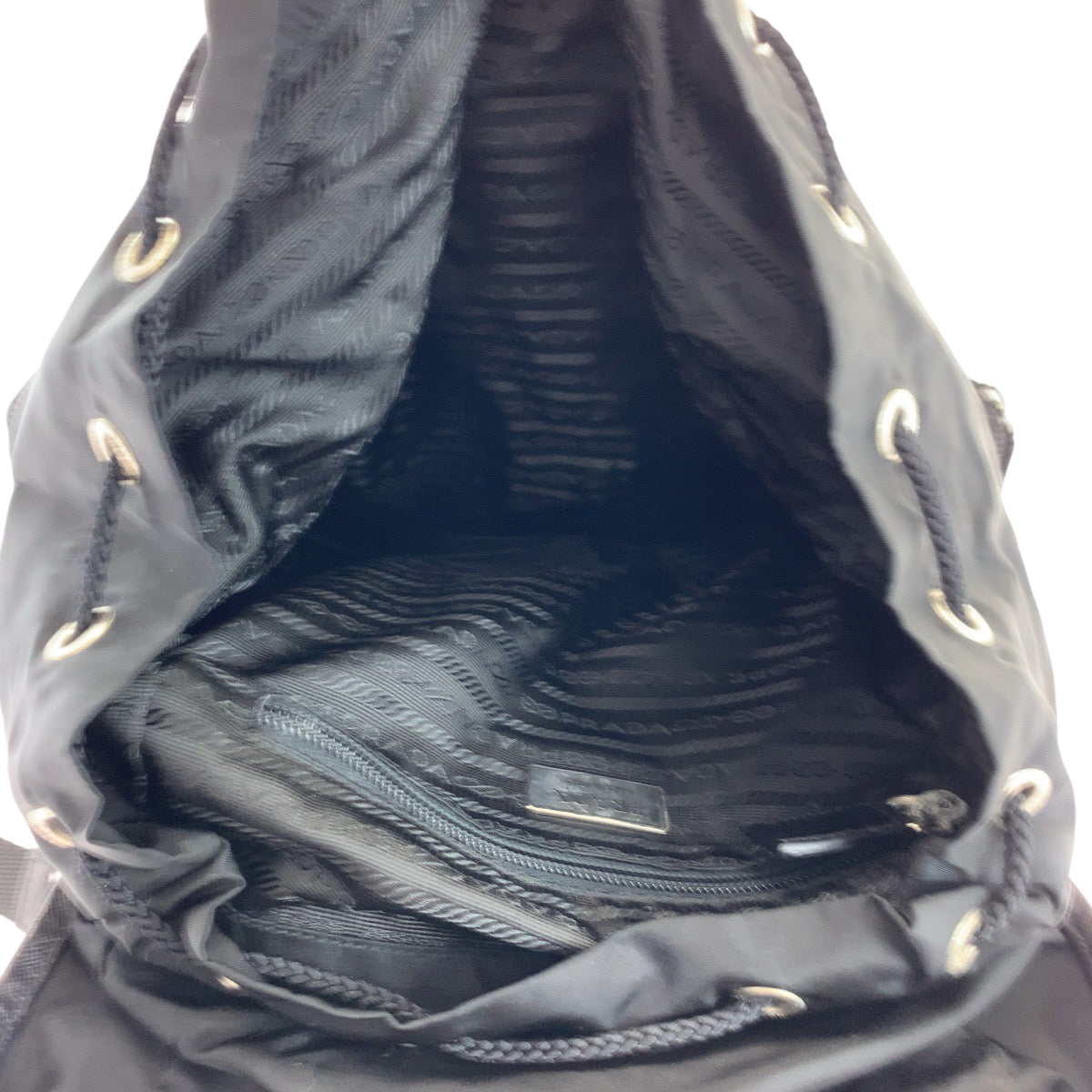 PRADA Backpack Nylon Black SilverMetal Backpack Backpack Test Triangle With logo mens Used Authentic