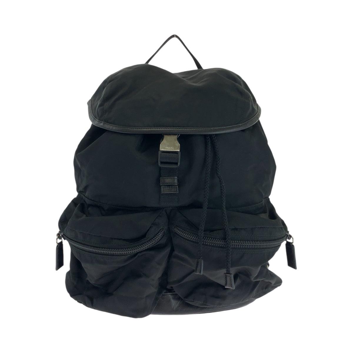 PRADA Backpack Nylon Black SilverMetal Backpack Backpack Test Triangle With logo mens Used Authentic