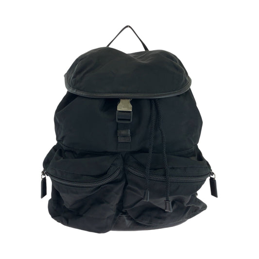 PRADA Backpack Nylon Black SilverMetal Backpack Backpack Test Triangle With logo mens Used Authentic