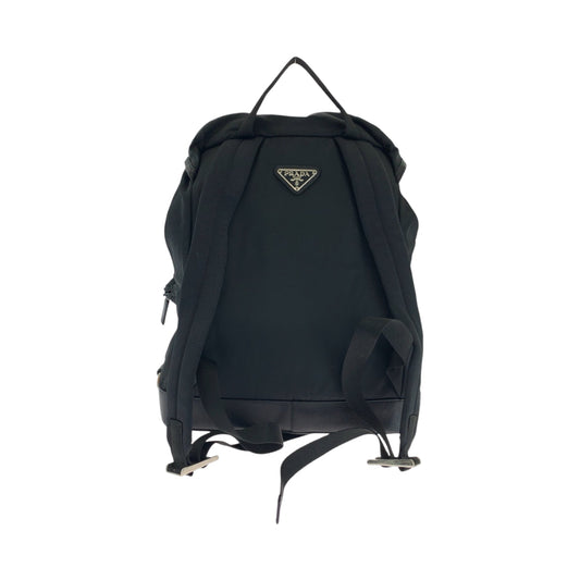 PRADA Backpack Nylon Black SilverMetal Backpack Backpack Test Triangle With logo mens Used Authentic