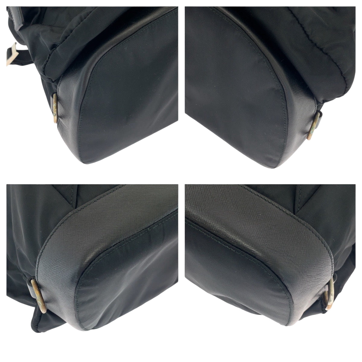 PRADA Backpack Nylon Black SilverMetal Backpack Backpack Test Triangle With logo mens Used Authentic