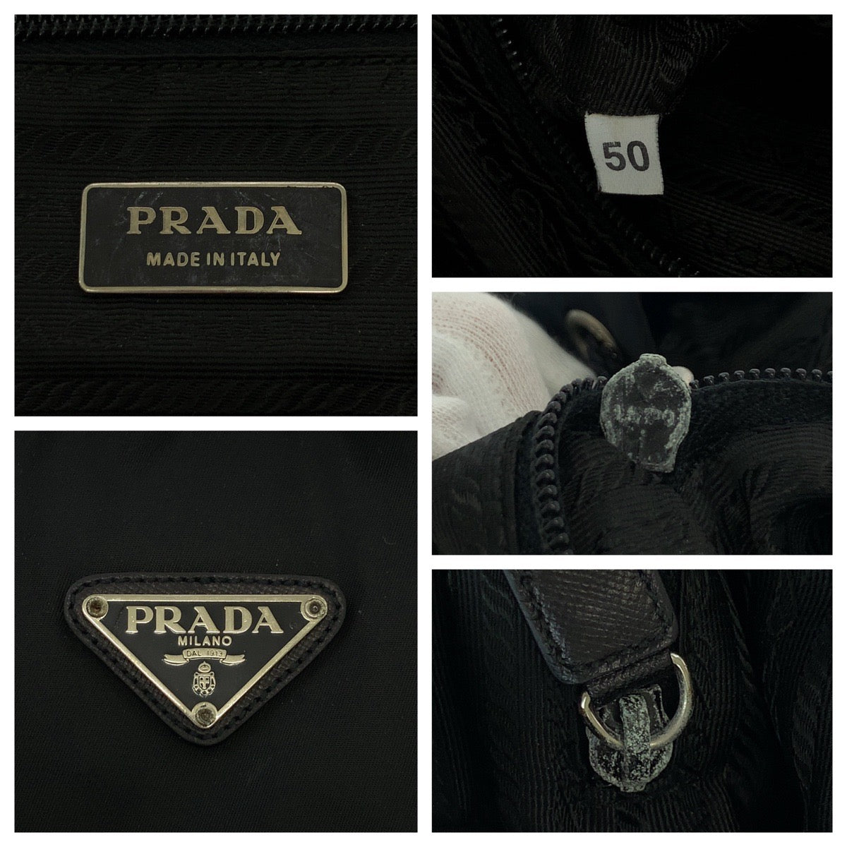 PRADA Backpack Nylon Black SilverMetal Backpack Backpack Test Triangle With logo mens Used Authentic