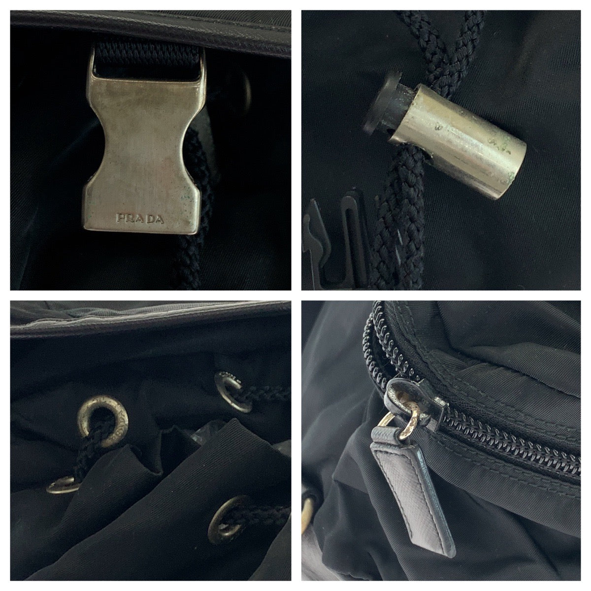 PRADA Backpack Nylon Black SilverMetal Backpack Backpack Test Triangle With logo mens Used Authentic