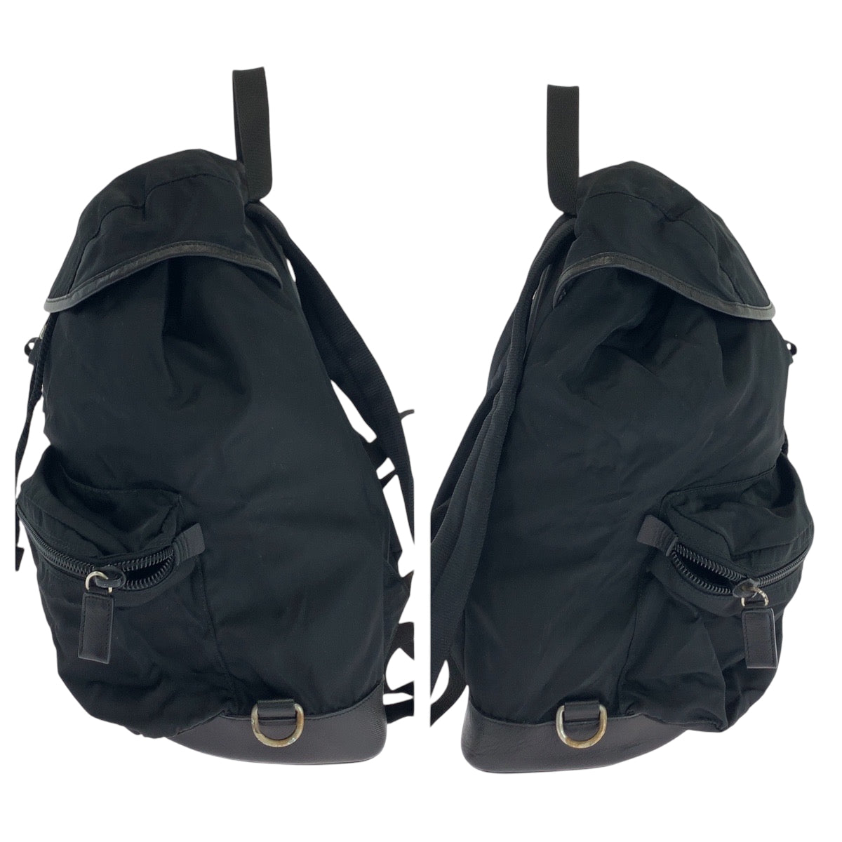 PRADA Backpack Nylon Black SilverMetal Backpack Backpack Test Triangle With logo mens Used Authentic