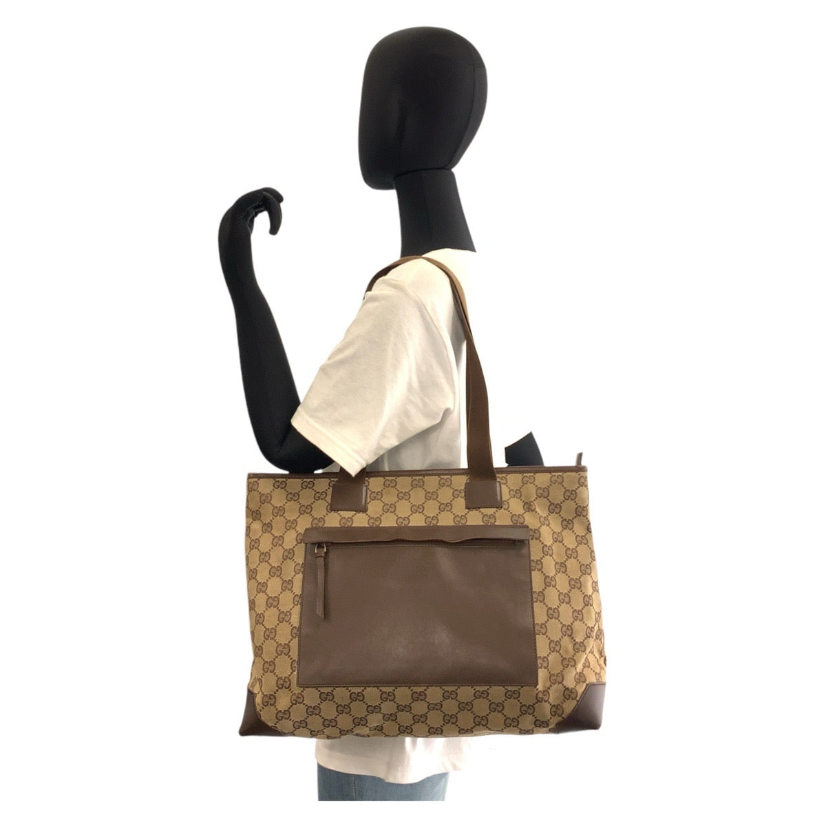 GUCCI Tote Bag 019 0426 GG canvas, leather Brown beige Tote Bag Shoulder Bag Women(Unisex) Used Authentic