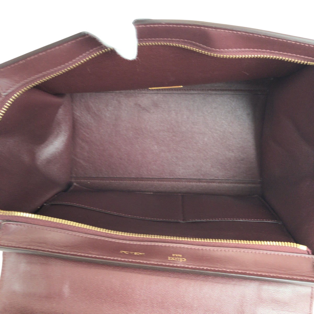 CELINE Shoulder Bag Leather, Suede Bordeaux Ivory Orange Gold Metal Shoulder Bag Handbag 2way Trapeze Women Used Authentic
