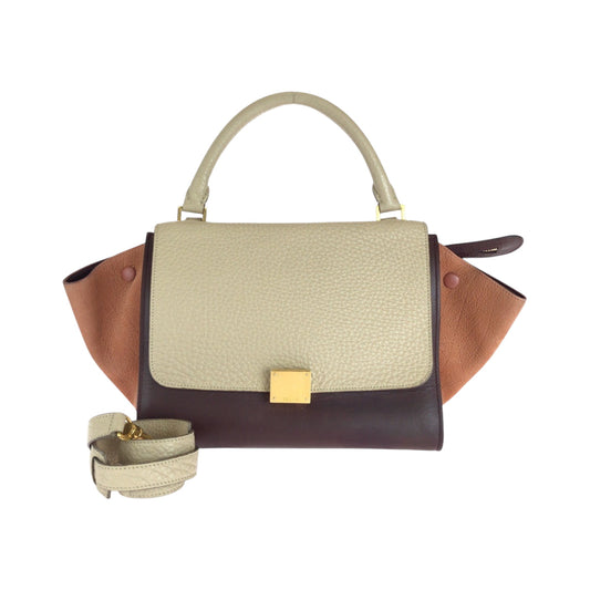 CELINE Shoulder Bag Leather, Suede Bordeaux Ivory Orange Gold Metal Shoulder Bag Handbag 2way Trapeze Women Used Authentic
