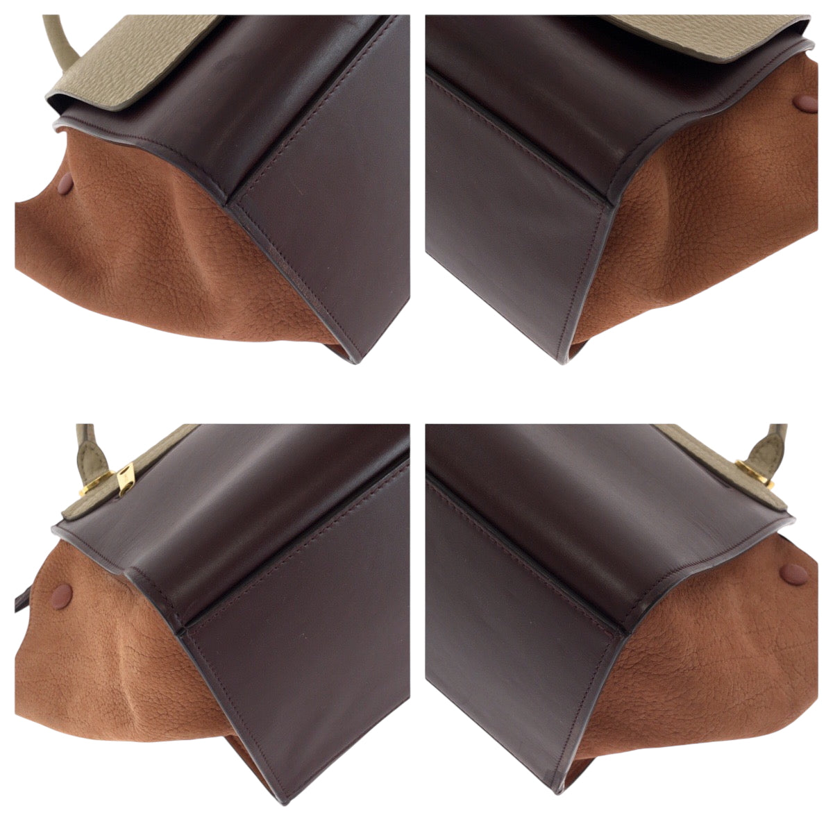 CELINE Shoulder Bag Leather, Suede Bordeaux Ivory Orange Gold Metal Shoulder Bag Handbag 2way Trapeze Women Used Authentic