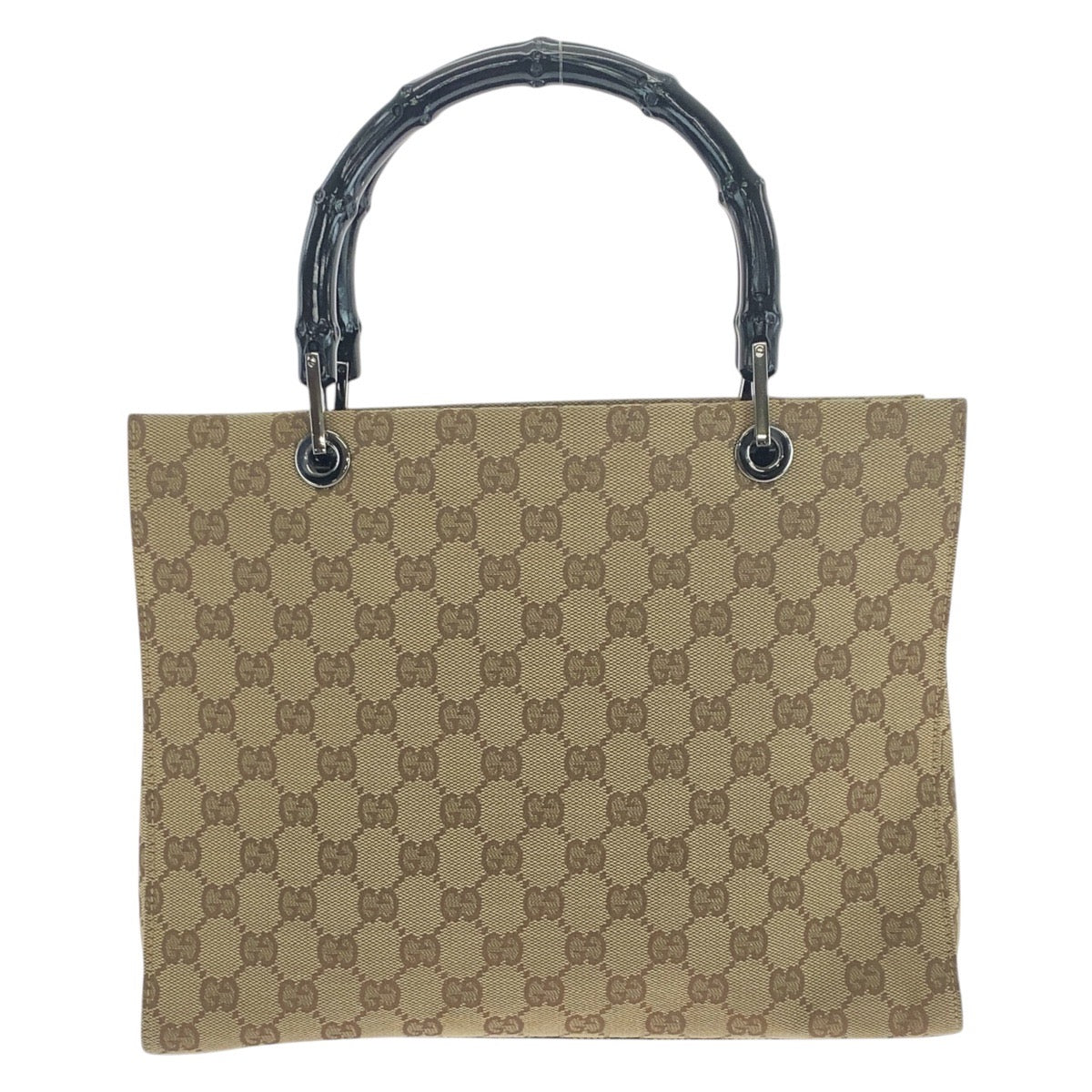 GUCCI Tote Bag 002 1016 GG canvas Beige Black SilverMetal Tote Bag handbag Bamboo Women Used Authentic