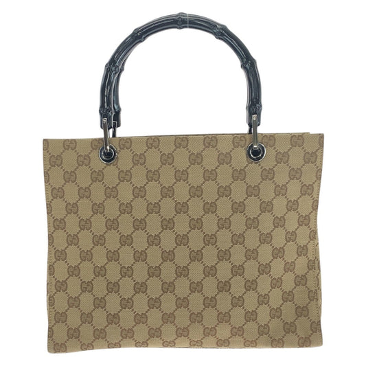GUCCI Tote Bag 002 1016 GG canvas Beige Black SilverMetal Tote Bag handbag Bamboo Women Used Authentic