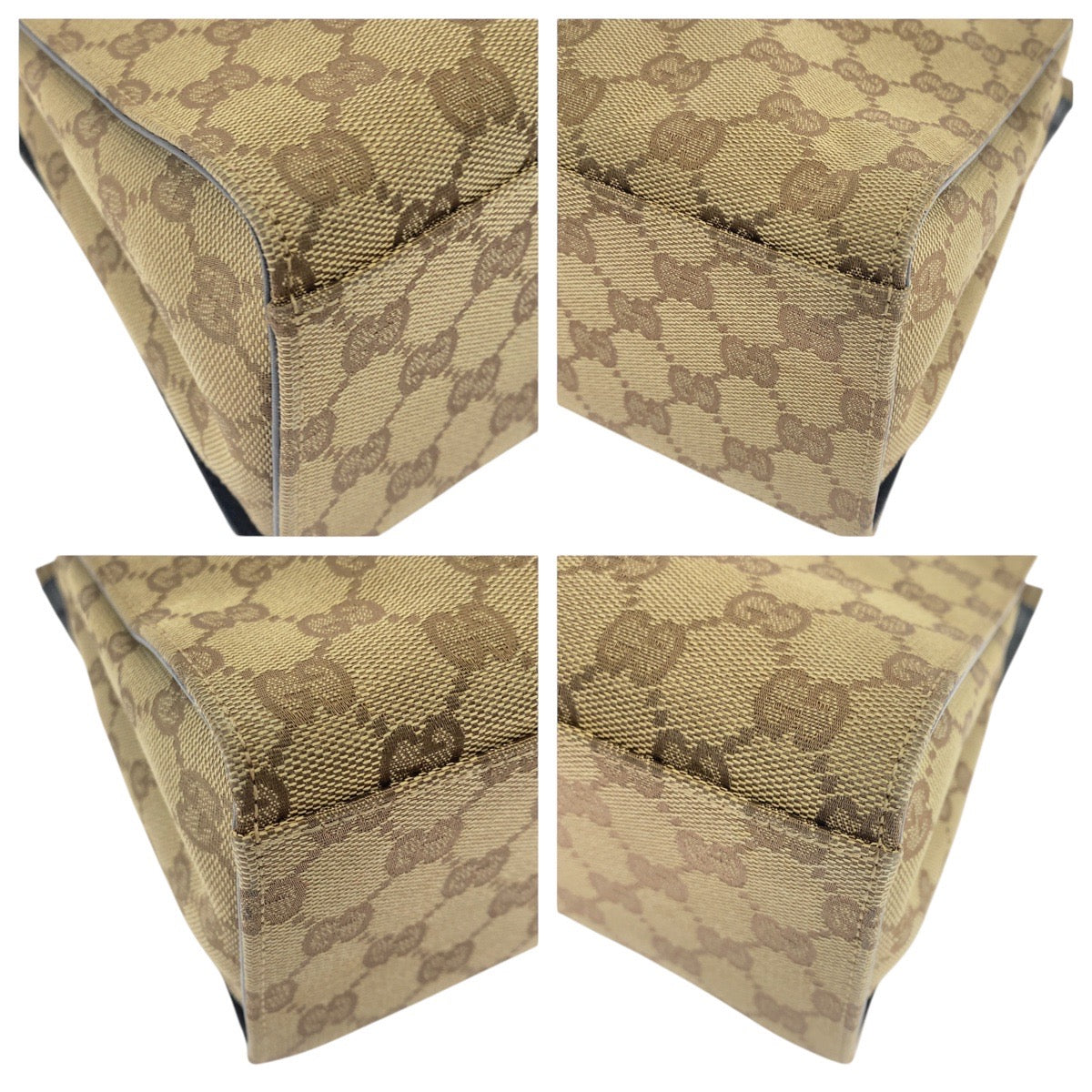 GUCCI Tote Bag 002 1016 GG canvas Beige Black SilverMetal Tote Bag handbag Bamboo Women Used Authentic