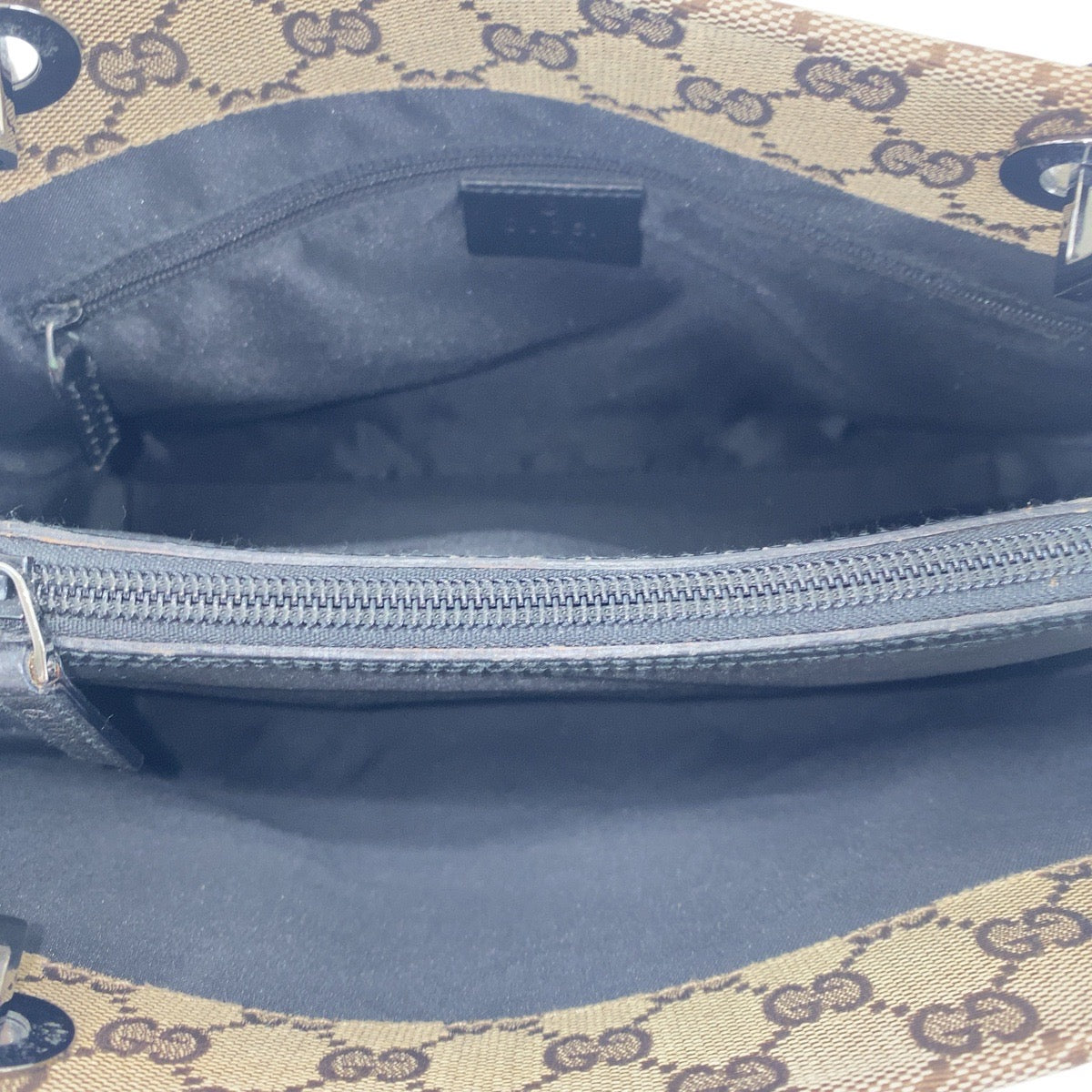 GUCCI Tote Bag 002 1016 GG canvas Beige Black SilverMetal Tote Bag handbag Bamboo Women Used Authentic