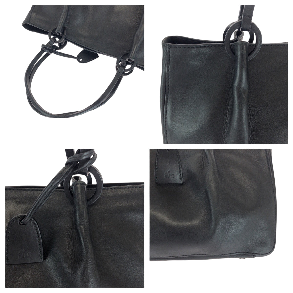 GUCCI Tote Bag 94898 leather Black GoldMetal Tote Bag handbag Women Used Authentic