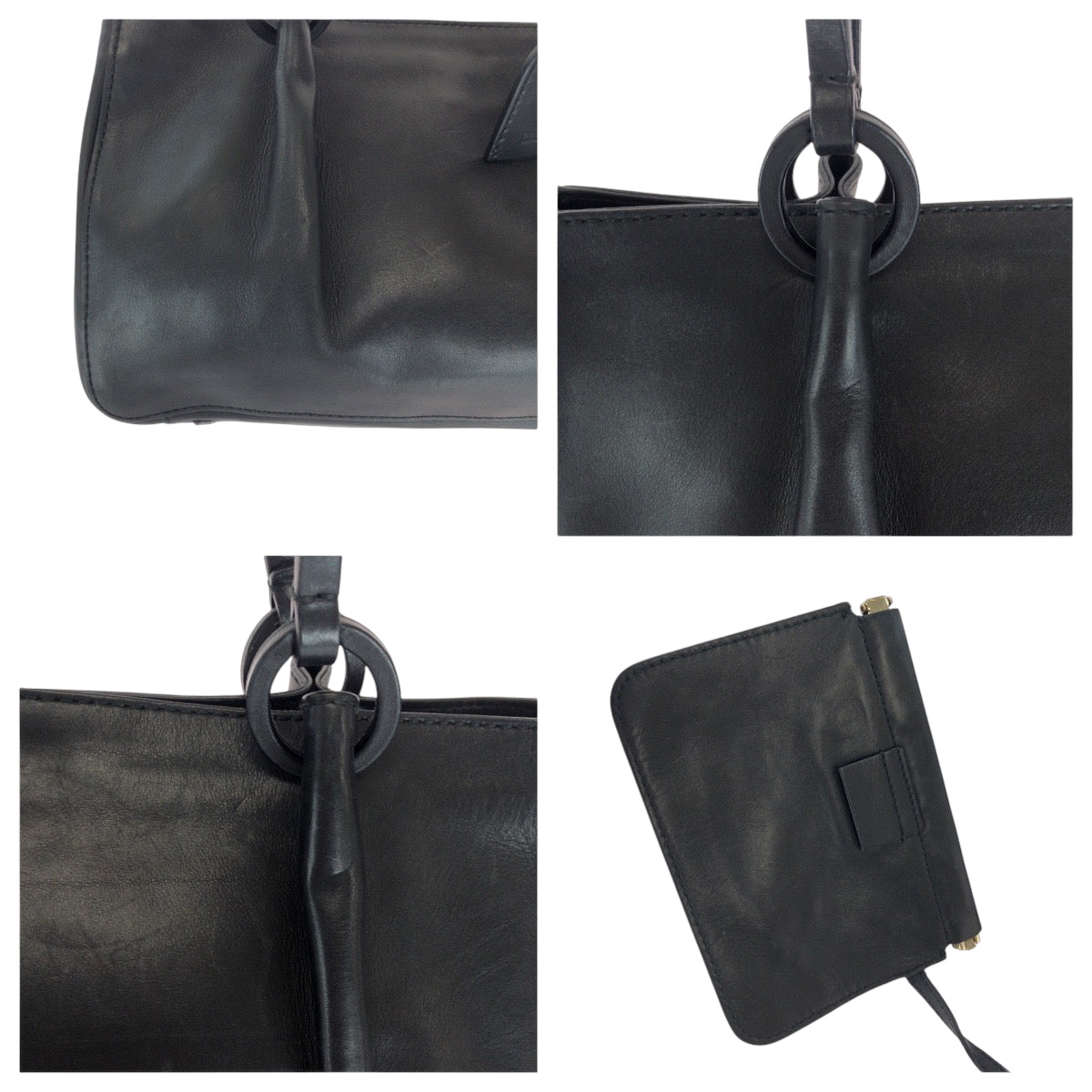 GUCCI Tote Bag 94898 leather Black GoldMetal Tote Bag handbag Women Used Authentic