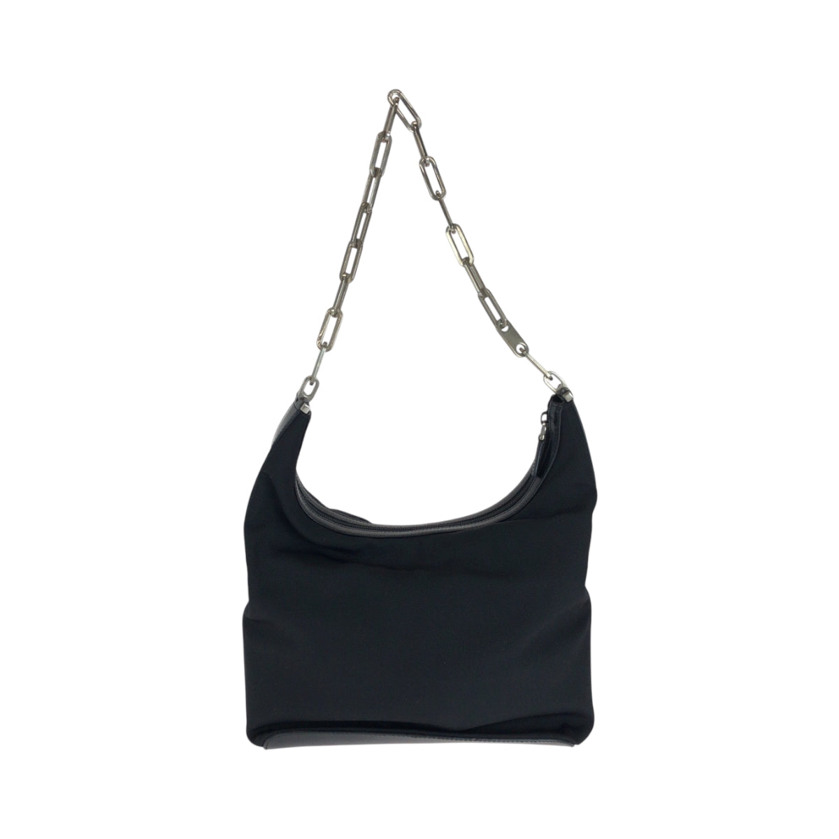 GUCCI Shoulder Bag 001 3374 Nylon Black SilverMetal ChainShoulder Bag Women Used Authentic