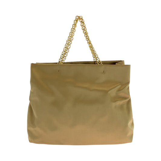 PRADA Tote Bag Satin Gold Metal chain tote bag Women Used Authentic
