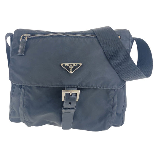 PRADA Shoulder Bag Nylon Black SilverMetal Crossbody Shoulder Bag Unisex Test Triangle With logo mens Used Authentic