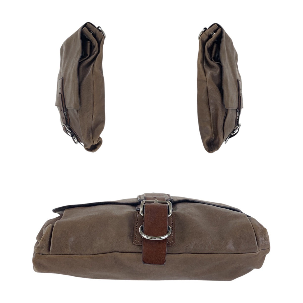 PRADA Shoulder Bag leather Brown Silver Metal Crossbody Shoulder Bag Unisex mens Used Authentic