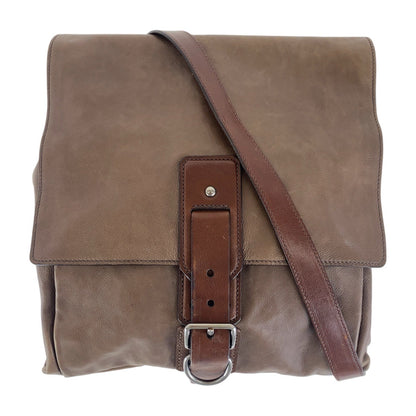 PRADA Shoulder Bag leather Brown Silver Metal Crossbody Shoulder Bag Unisex mens Used Authentic