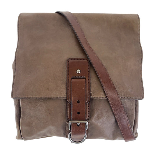 PRADA Shoulder Bag leather Brown Silver Metal Crossbody Shoulder Bag Unisex mens Used Authentic