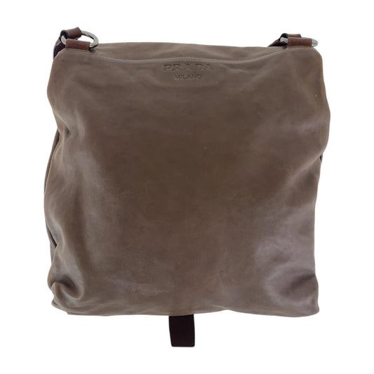 PRADA Shoulder Bag leather Brown Silver Metal Crossbody Shoulder Bag Unisex mens Used Authentic