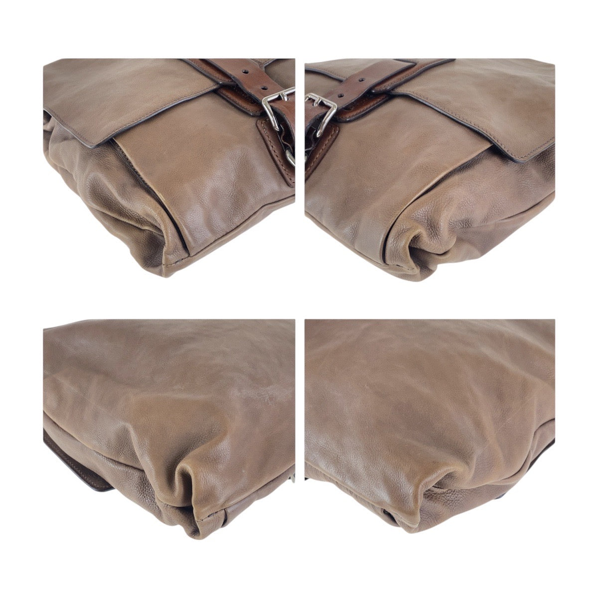 PRADA Shoulder Bag leather Brown Silver Metal Crossbody Shoulder Bag Unisex mens Used Authentic