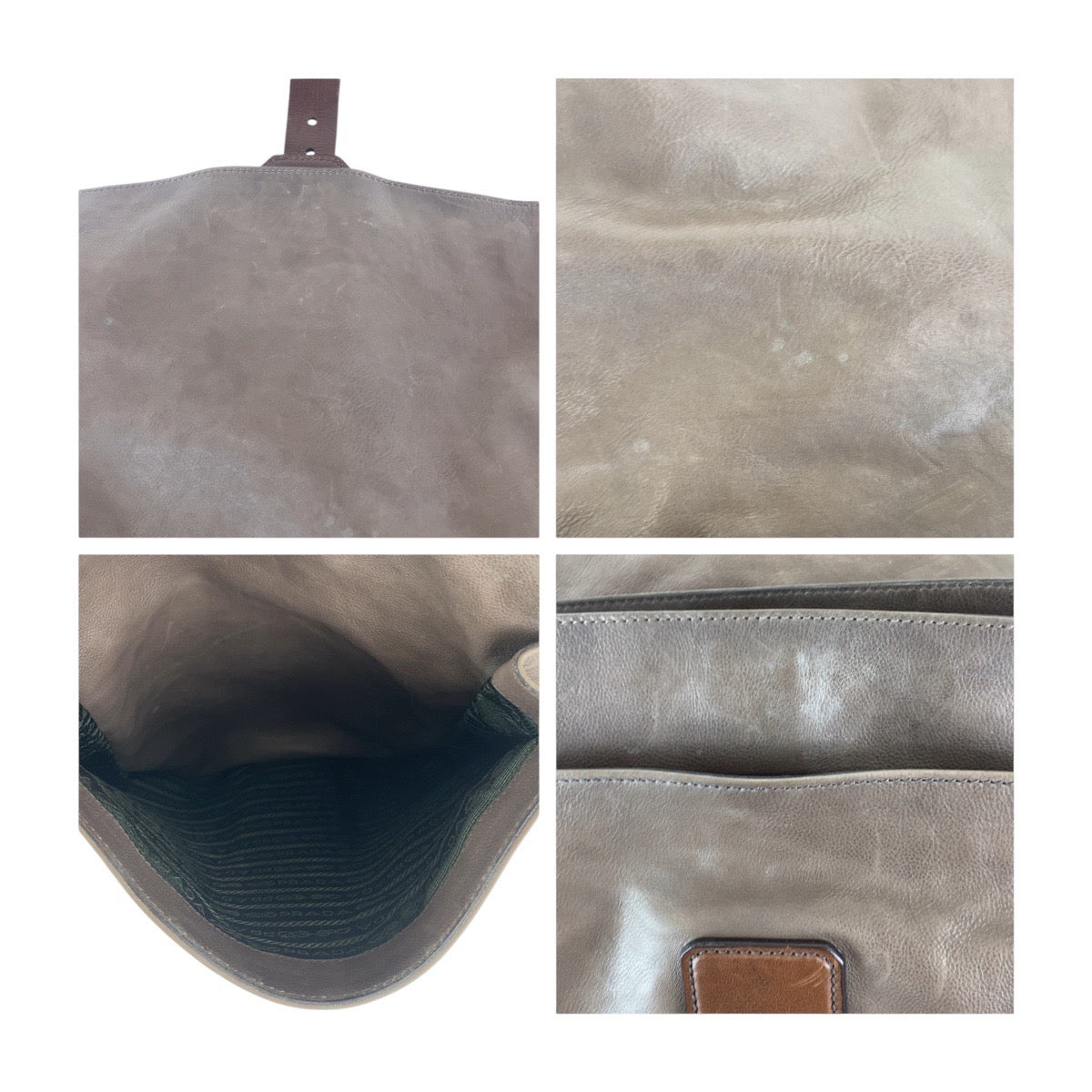 PRADA Shoulder Bag leather Brown Silver Metal Crossbody Shoulder Bag Unisex mens Used Authentic