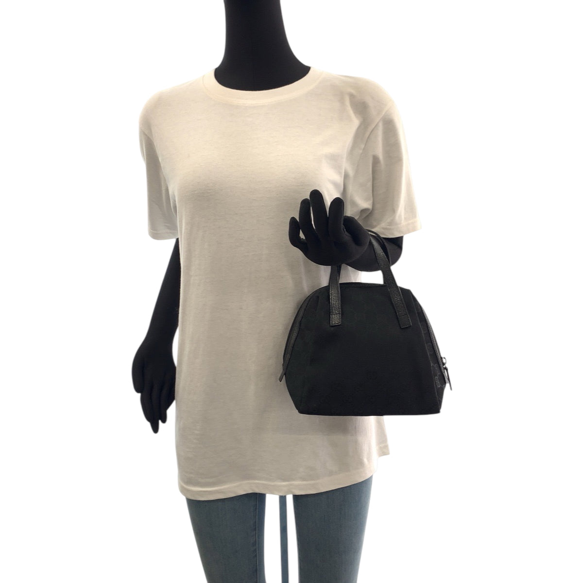 GUCCI Handbag 124542 GG canvas Black SilverMetal Handbag Women Used Authentic