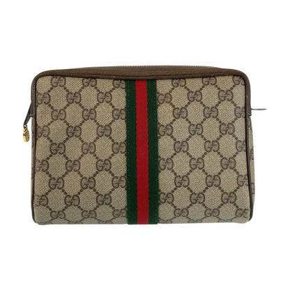 GUCCI Clutch bag 32 014 3553 GG Supreme canvas, leather Beige Brown Gold Metal Sherry Line Old Gucci Women Used Authentic