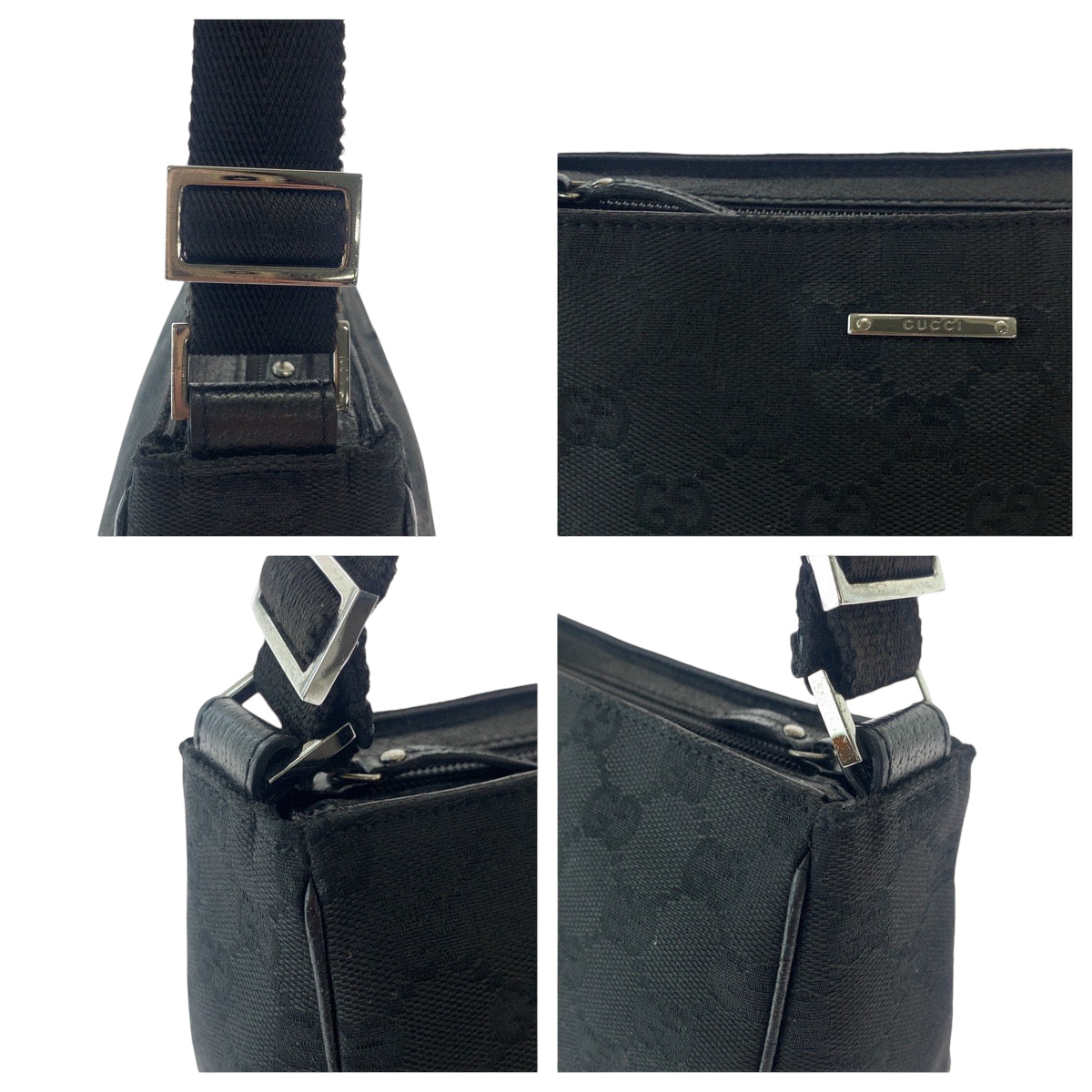 GUCCI Handbag 106644 GG canvas Black SilverMetal Handbag accessory pouch Women Used Authentic