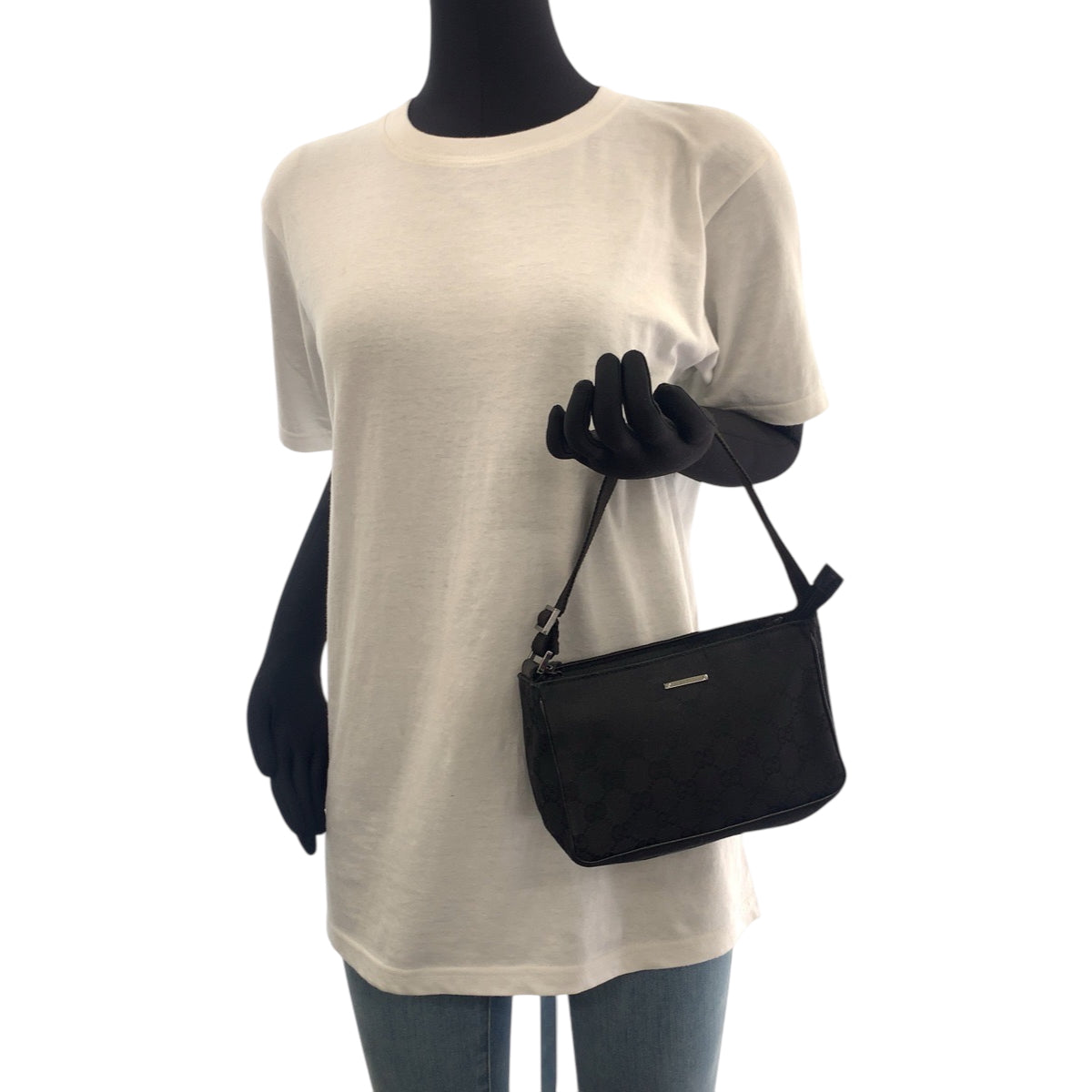 GUCCI Handbag 106644 GG canvas Black SilverMetal Handbag accessory pouch Women Used Authentic