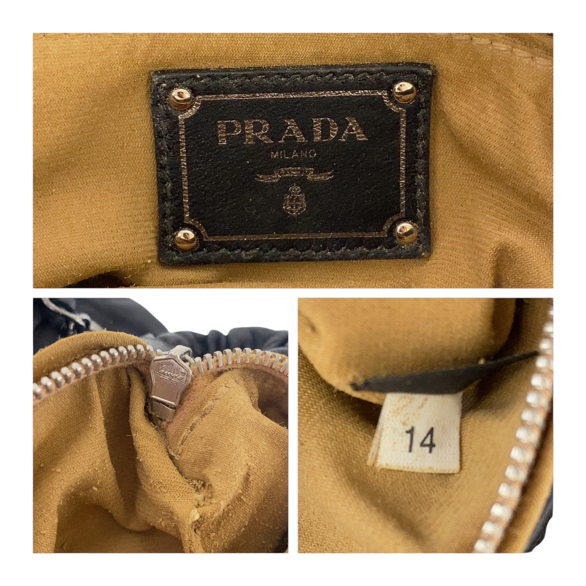 PRADA Shoulder Bag leather Black SilverMetal Crossbody Chain Shoulder Bag Gathered Women Used Authentic