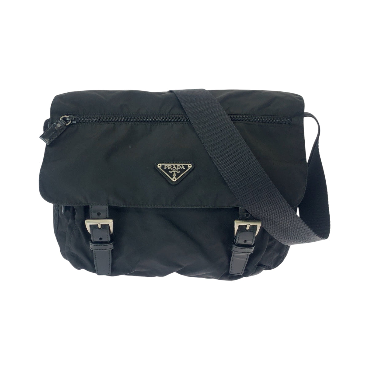 PRADA Shoulder Bag 1BD671 Nylon Black SilverMetal Shoulder Bag Messenger bag Test Triangle With logo mens Used Authentic