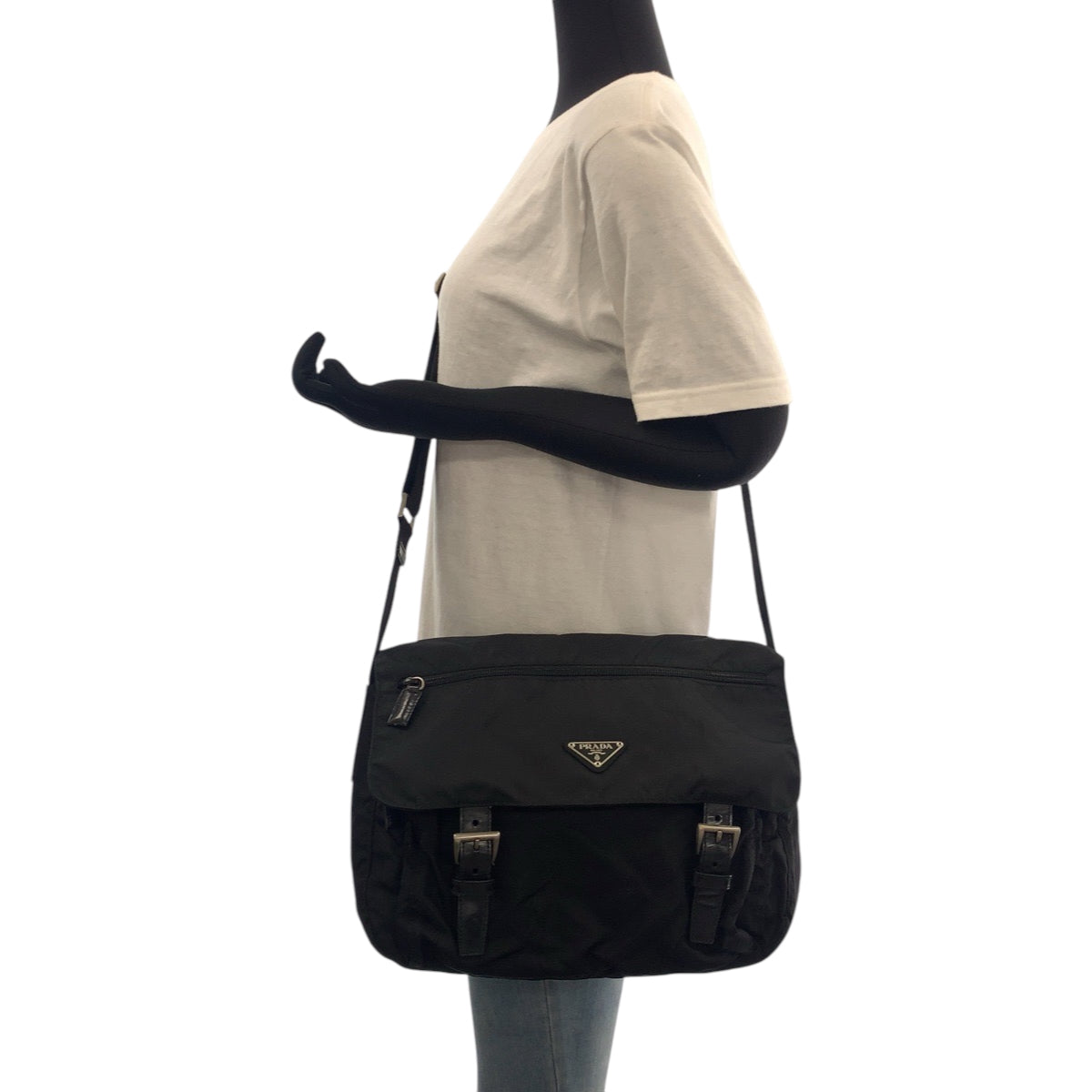 PRADA Shoulder Bag 1BD671 Nylon Black SilverMetal Shoulder Bag Messenger bag Test Triangle With logo mens Used Authentic