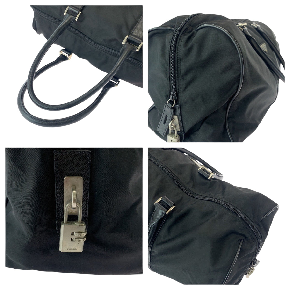 PRADA Boston Duffel bag Nylon Black SilverMetal Boston Duffel bag Handbag Test Triangle With logo Women Used Authentic