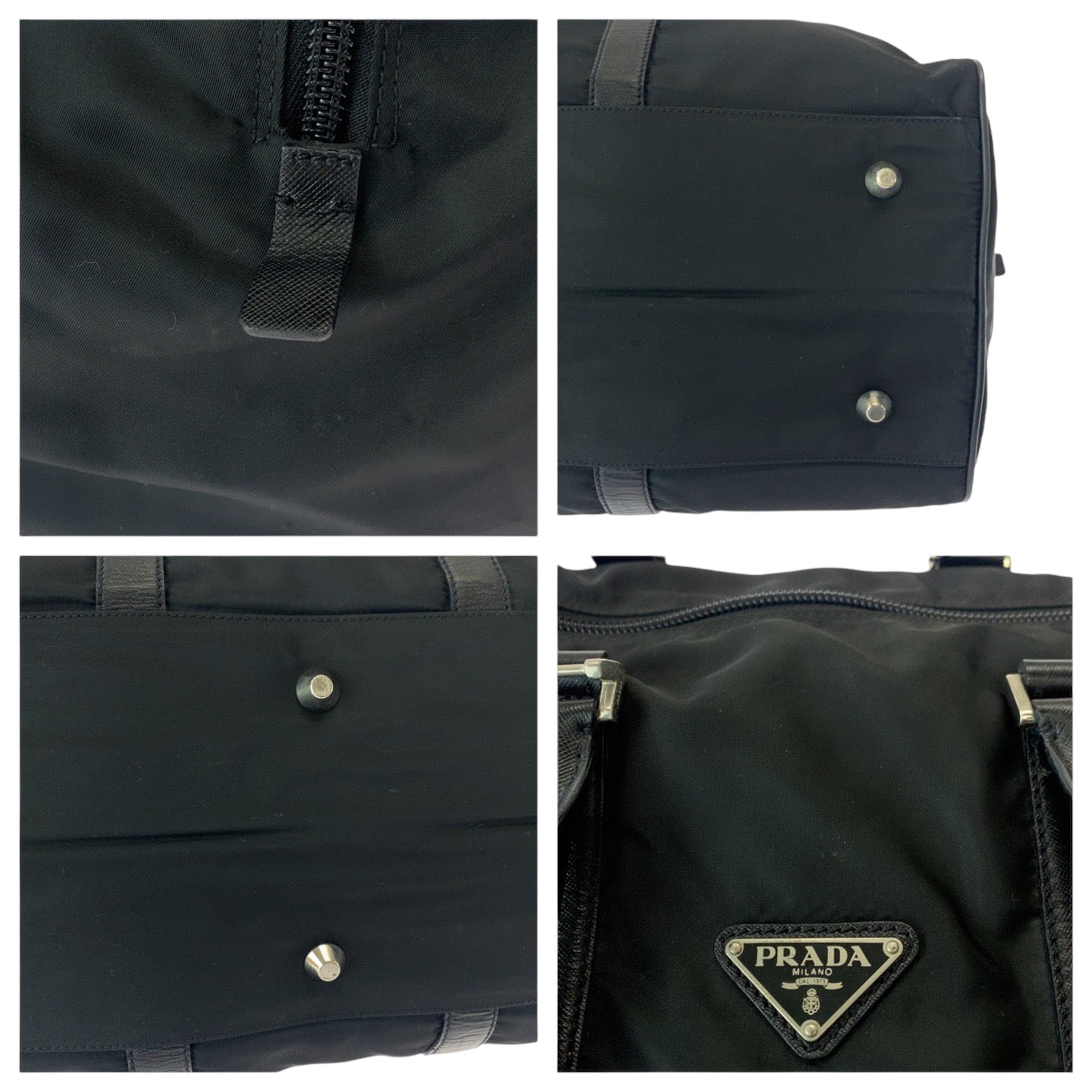 PRADA Boston Duffel bag Nylon Black SilverMetal Boston Duffel bag Handbag Test Triangle With logo Women Used Authentic