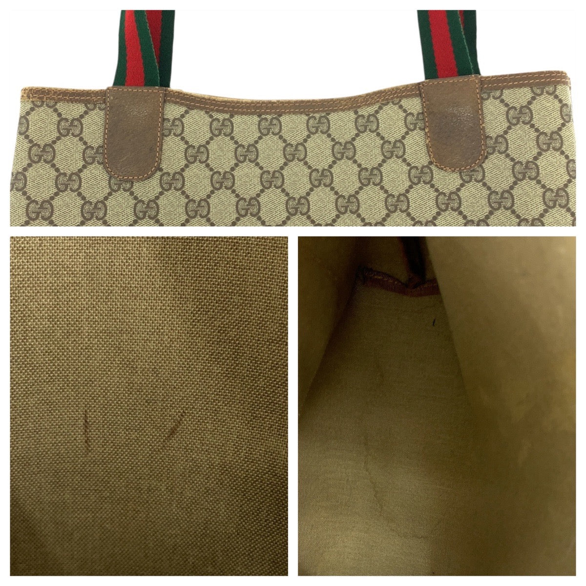 GUCCI Tote Bag 62503 GG Supreme canvas, leather Brown Metal Tote Bag Shoulder Bag Old Gucci Shelly Line Interlocking Women(Unisex) Used Authentic