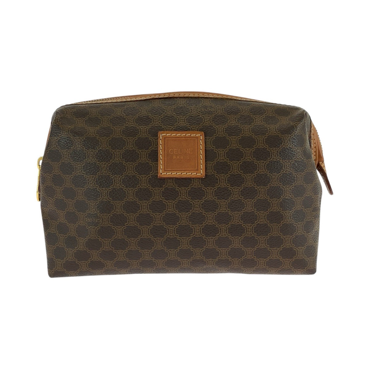 CELINE Pouch PVC, Leather Brown Gold Metal Pouch Macadam Women Used Authentic