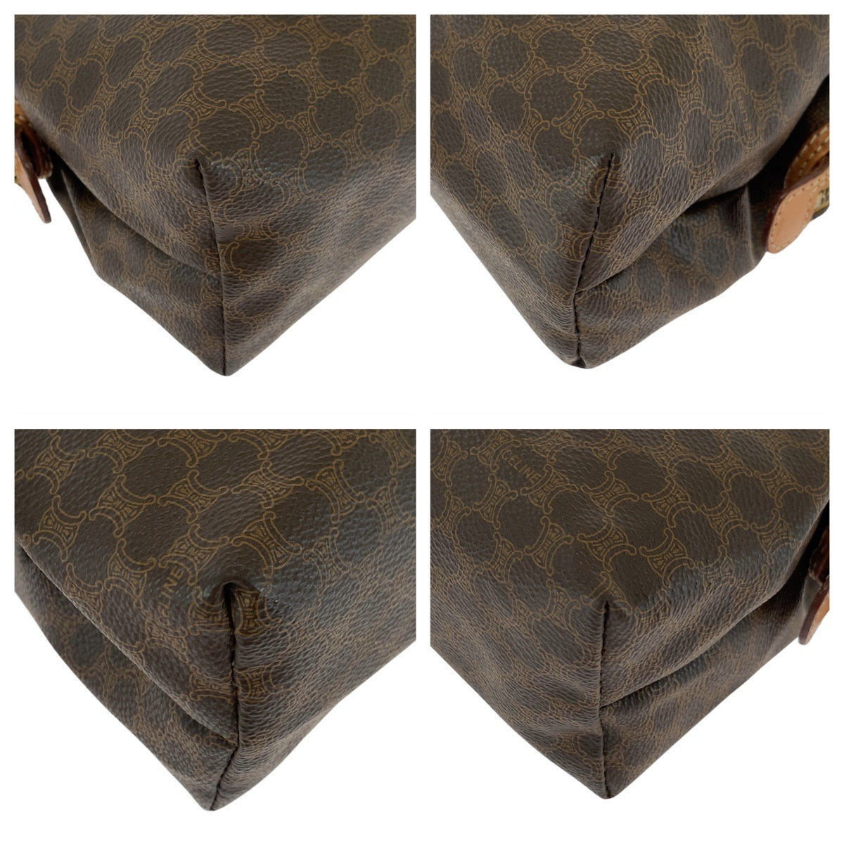 CELINE Pouch PVC, Leather Brown Gold Metal Pouch Macadam Women Used Authentic