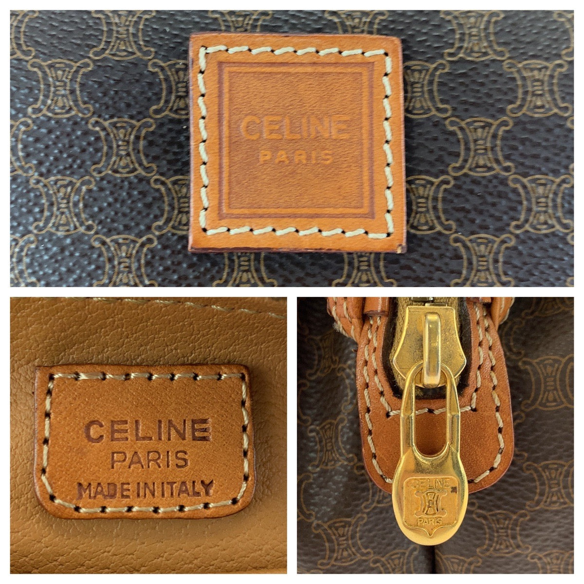 CELINE Pouch PVC, Leather Brown Gold Metal Pouch Macadam Women Used Authentic