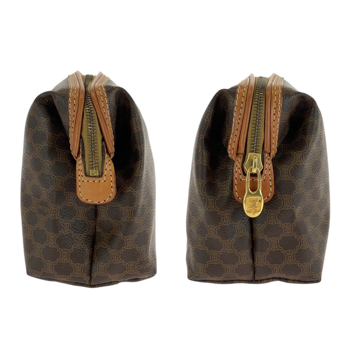 CELINE Pouch PVC, Leather Brown Gold Metal Pouch Macadam Women Used Authentic
