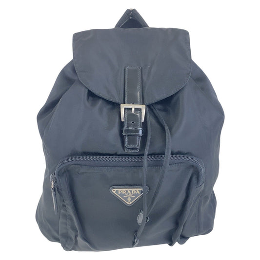 PRADA Backpack Nylon Black SilverMetal Backpack Test Triangle With logo Women Used Authentic